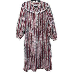 VTG Eileen West Floral Flannel Long Sleeve Nightgown Large L  Cottagecore Tradwi